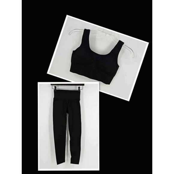 No brand / Not sure Pants - Athletic Womens Workout 2 Piece Stretch Ribbed Black Bra & Legging Set Sz S